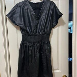 Short Sleeve Faux Leather Dress